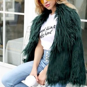 Green Faux Fur Outerwear Jacket